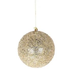 6" CHAMPAGNE/ GOLD BEADED BALL ORNAMENT