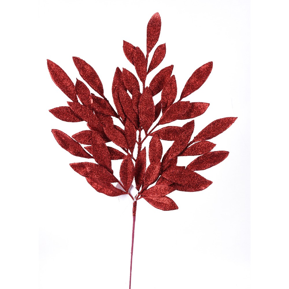 23" RED GLITTER BAYLEAF SPRAY