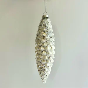 7.9" GLASS SILVER PINECONE ORNAMENT