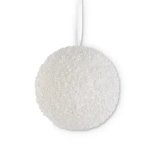 8" WHITE PEARL BEADED BALL ORNAMENT
