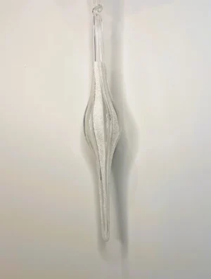 9.25" GLASS CLEAR/ WHITE FINIAL ICICLE ORNAMENT