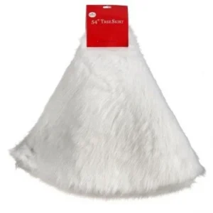 54"D FABRIC WHITE FAUX FUR TREE SKIRT