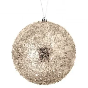 6" CHAMPAGNE ICED METALLIC BALL ORNAMENT