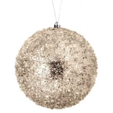 6" CHAMPAGNE ICED METALLIC BALL ORNAMENT