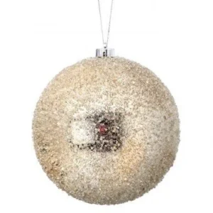 8" CHAMPAGNE ICED METALLIC BALL ORNAMENT