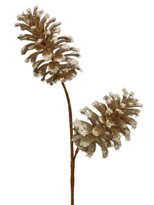 24" DIAMOND CHAMPAGNE/GOLD GLITTER PINECONE SPRAY