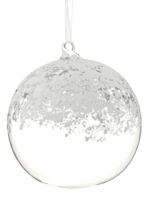 6" SNOWED GLASS BALL ORNAMENT