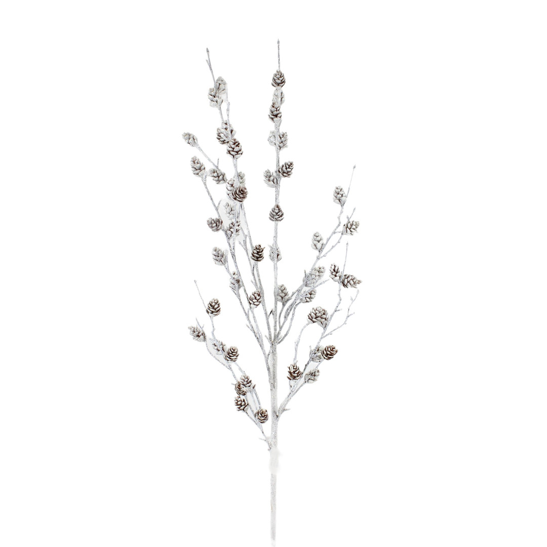 32" NATURAL/ WHITE FAUX BIRCH/ PINECONE SPRAY