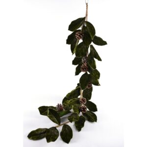 4' DARK GREEN VELVET MAGNOLIA CONE WITH PLATINUM GLITTER GARLAND