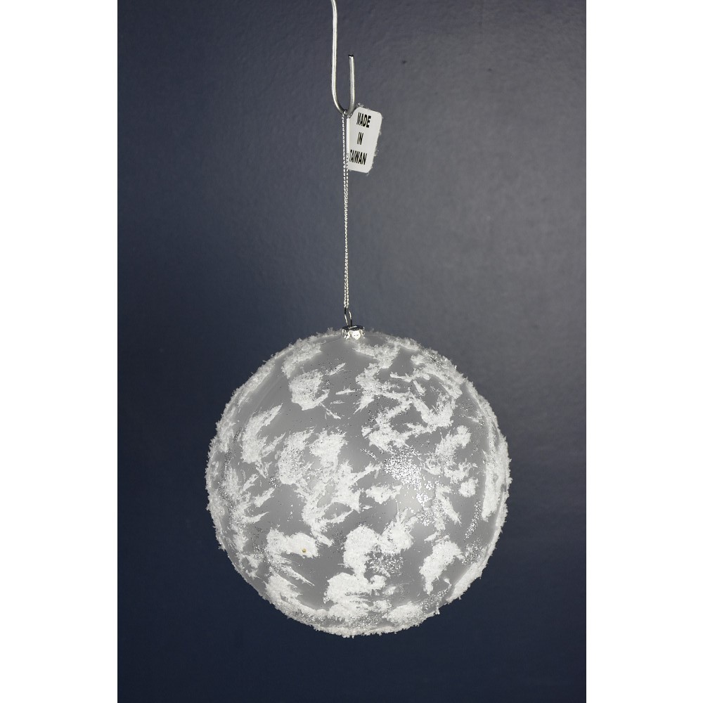 6" WHITE ICED BALL ORNAMENT