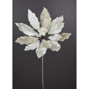 18" WHITE/ PEARL JEWELED POINSETTIA STEM (10"D BLOOM)