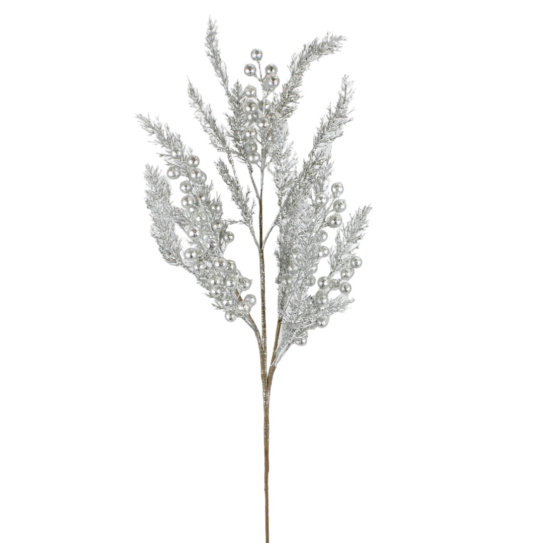 30" PLATINUM/ SILVER GLITTER CEDAR BERRY SPRAY