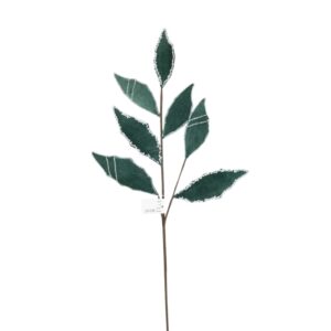 27" GREEN FROST VELVET/ BEADED LEAF SPRAY