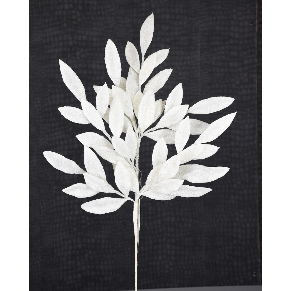 23" WHITE GLITTER BAYLEAF SPRAY