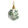 4" WHITE/ DARK GREEN/ GOLD GLASS MISTLETOE BALL ORNAMENT