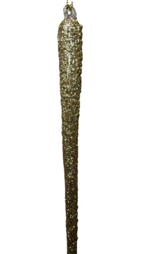 10.5" CHAMPAGNE GOLD GLITTER GLASS ICICLE ORNAMENT