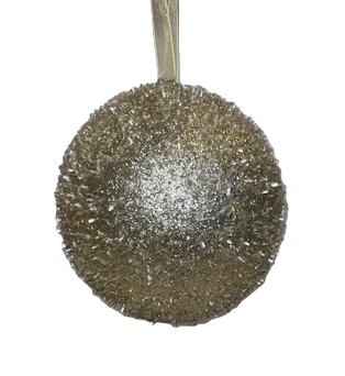 150MM CHAMPAGNE GLITTER/ TINSEL BALL ORNAMENT