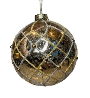 120MM CHAMPAGNE GOLD GLASS BALL ORNAMENT WITH BEADING