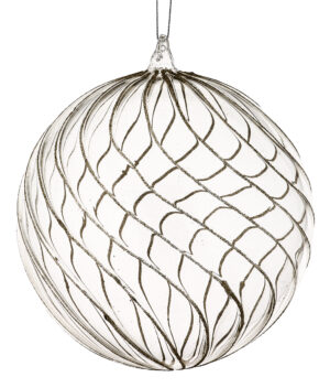 6" CLEAR GLASS CHAMPAGNE GLITTER OPULENT BALL ORNAMENT