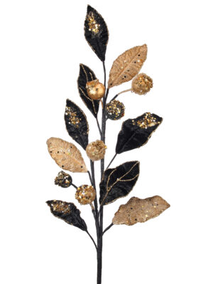 30" BLACK/ GOLD VELVET JEWEL BERRY SALAL SPRAY