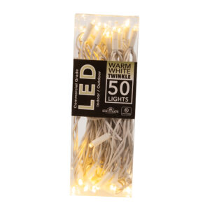 50 LIGHTS 5MM WARM WHITE TWINKLE LED LIGHT SET (WHITE WIRE)
