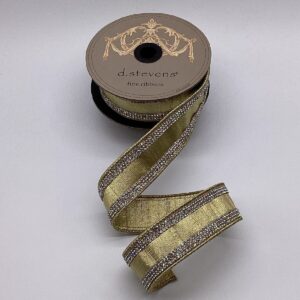 1.5"x5Y GOLD METALLIC DUPION WIRED RIBBON WITH CLEAR JEWEL STRIP