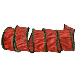 2.5"x10Y RED/ GREEN METALLIC DUPION/ TINSEL RIBBON