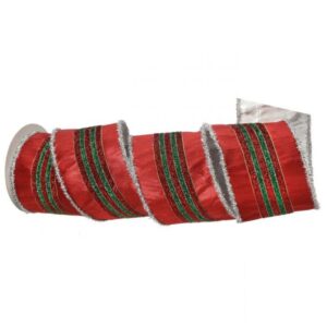 4"x5Y RED/ GREEN/ SILVER TINSEL TRIM METALLIC DUPION RIBBON