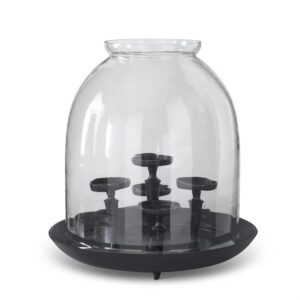 20.25" MATTE BLACK METAL 5 PILLAR CANDLEHOLDER HURRICANE