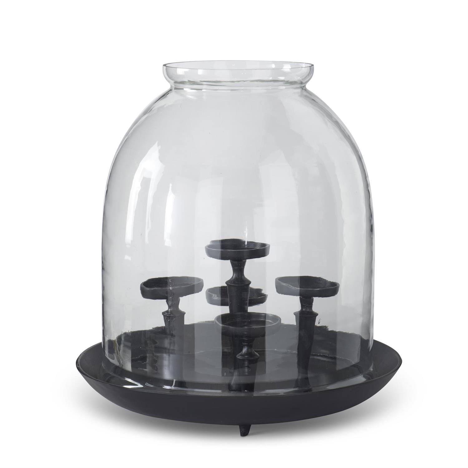 20.25" MATTE BLACK METAL 5 PILLAR CANDLEHOLDER HURRICANE