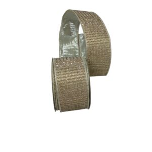 2.5"x10Y CHAMPAGNE GLITTER WAFFLE WIRED RIBBON