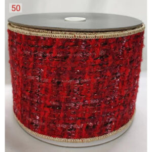4"x10Y RED/ BURGUNDY WIRED TWEED RIBBON