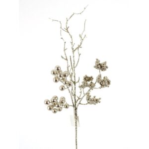 17" PLATINUM GLITTER TWIG BERRY PICK