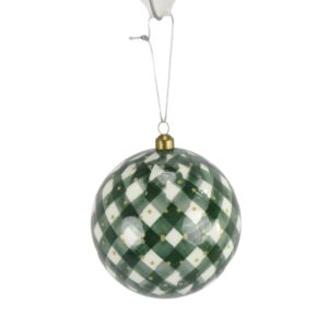 4.75" GREEN/ WHITE PLAID BALL ORNAME