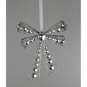 7" PLATINUM JEWEL BOW ORNAMENT
