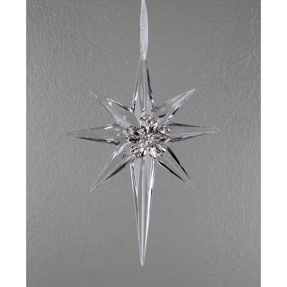 8" PLATINUM/ CLEAR JEWEL ACRYLIC STAR ORNAMENT