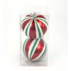 5.5" RED/HOLIDAY GREEN/WHITE STRIPED BALL ORNAMENT-BOX OF 2