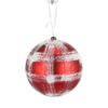 6" RED/ WHITE BALL ORNAMENT WITH SNOW FINISH