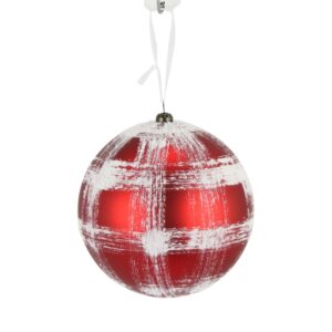 6" RED/ WHITE BALL ORNAMENT WITH SNOW FINISH
