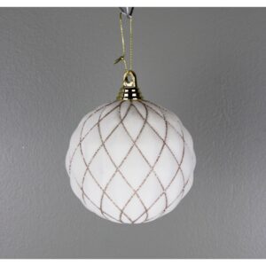 6" IVORY/ CHAMPAGNE FLOCKED-VELVET BALL ORNAMENT
