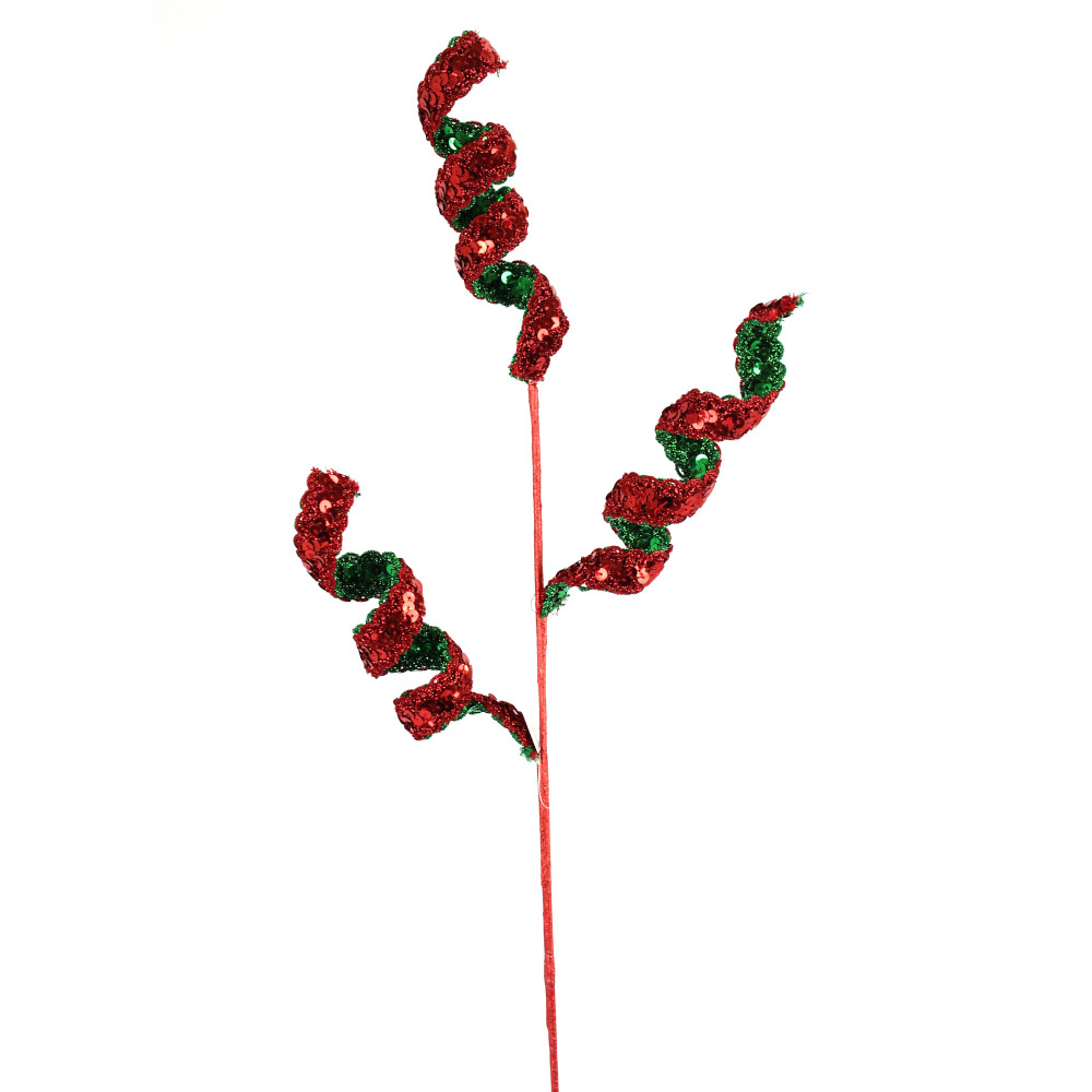 27" HOLIDAY GREEN/ RED SEQUIN SWIRL SPRAY