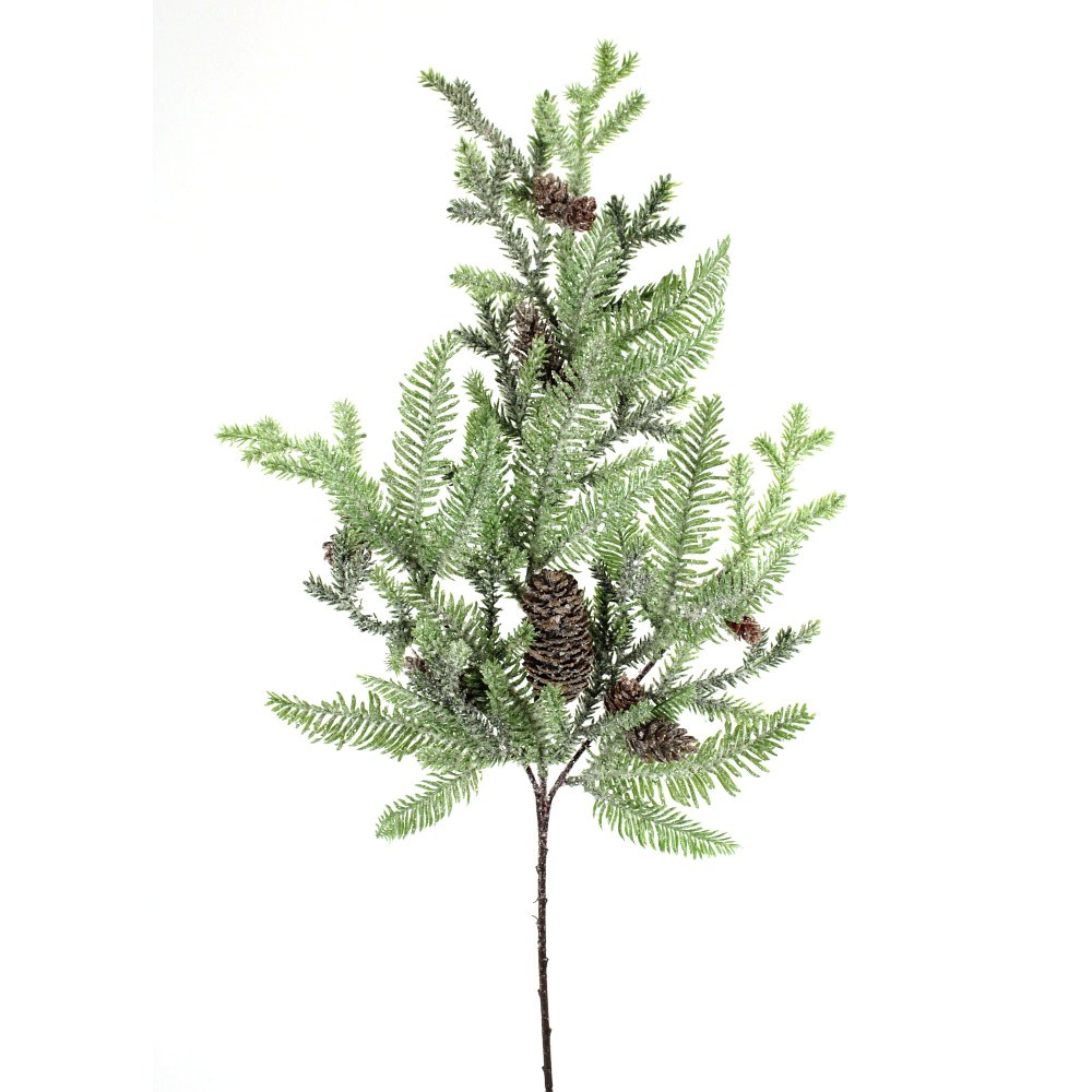 28" GREEN FROSTED PINE/ CONE SPRAY
