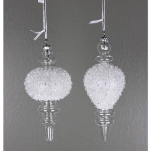 7.75" CLEAR/ WHITE FROSTED GLASS FINIAL ORNAMENT