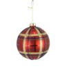 5" RED/GOLD/BLACK GLASS PLAID BALL ORNAMENT