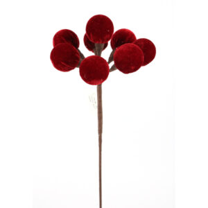 20" DARK RED/ BURGUNDY VELVET CLUSTER BERRY STEM