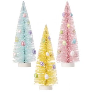 10" FLOCKED BRISTLE EASTER TREE WITH EGGS - SET OF 3