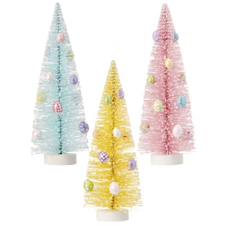 10" FLOCKED BRISTLE EASTER TREE WITH EGGS - SET OF 3