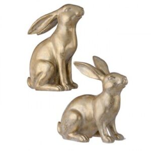 9-10.5" RESIN CHAMPAGNE/GOLD BUNNIES - SET OF 2