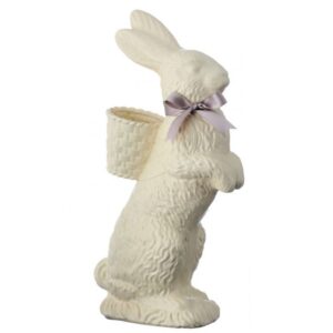 14" IVORY RESIN STANDING CHOCOLATE BUNNY WITH BASKET