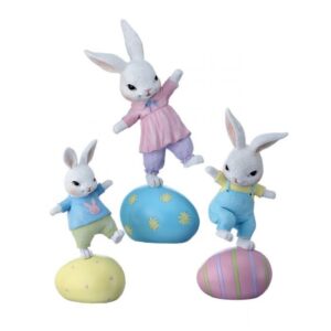 5.5-10.5" RESIN BALANCING BUNNY ON EGG - SET OF 3